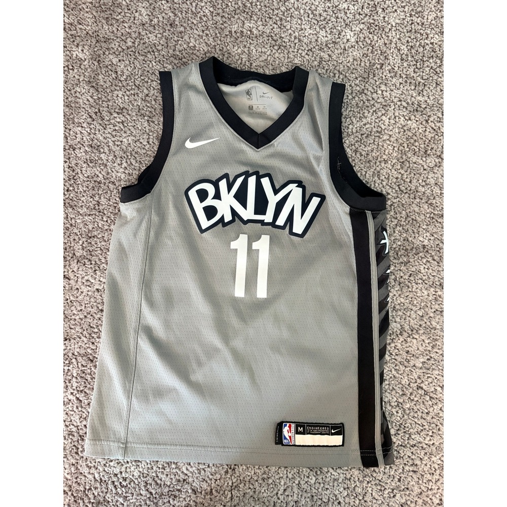 Nike Brooklyn Nets Jersey Youth M Grey Kyrie Irving 11 Swingman Sporty Athletic